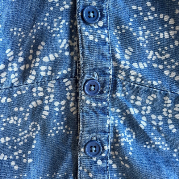 SOLD BENJAMIN BITTEN Chambray Denim Paisley Print Tie Back Button Front Romper - Picture 15 of 16